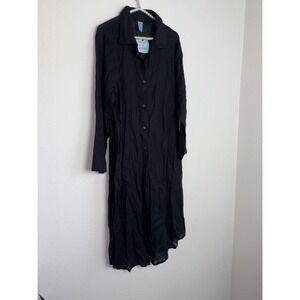 Shade Shore Black Linen Blend Button Front Long Sleeve Shirt Dress Small